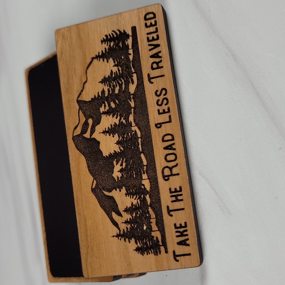 Cherry wood laser-cut mountain magnets